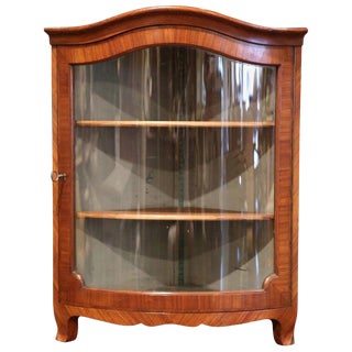 Early 20th Century Louis XV Walnut Veneer Hanging Corner Cabinet With Glass Door For Sale