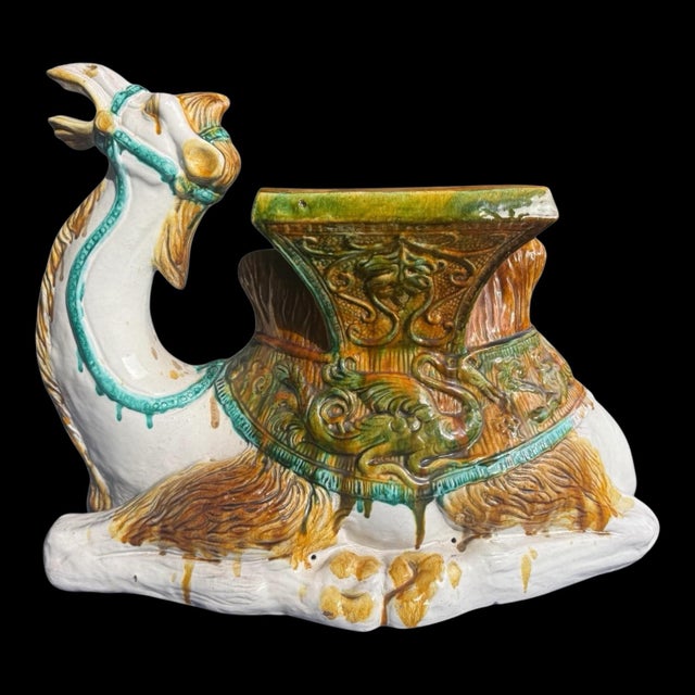 Hollywood Regency Mid-Century Hollywood Regency Era Italian Terracotta Majolica Camel Form Garden Stool Table For Sale - Image 3 of 8