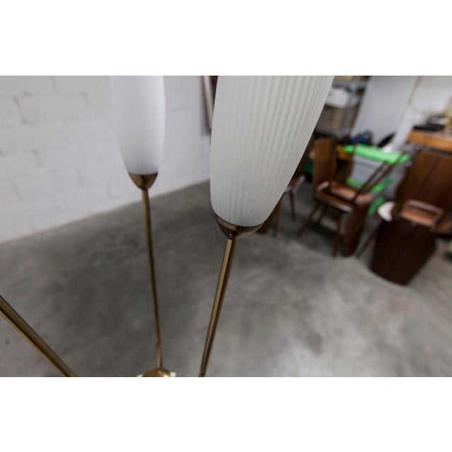3-Arm Floor Lamp in Gilded Brass, Cast Iron and Opalines, 1960s For Sale - Image 12 of 18