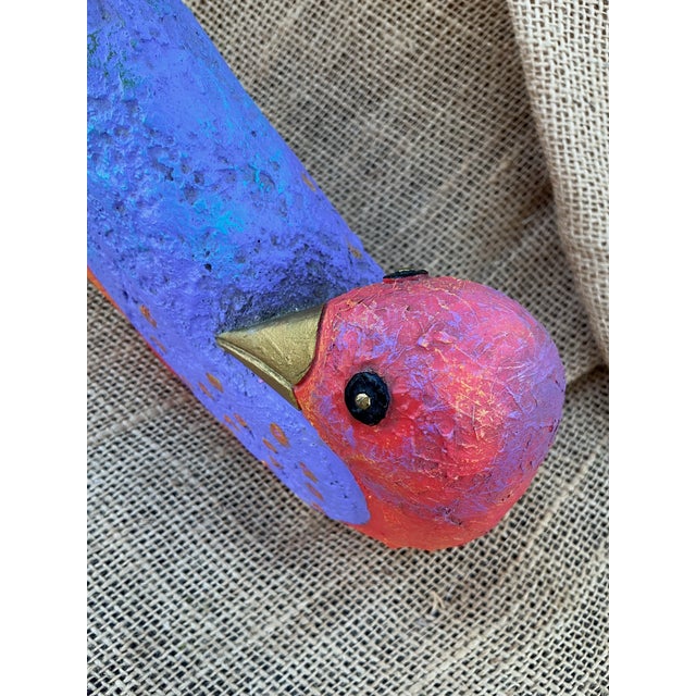 Folk Art Laurel Burch Bird Figure Signed Colorful Folkart Dove 1999 For Sale - Image 3 of 6
