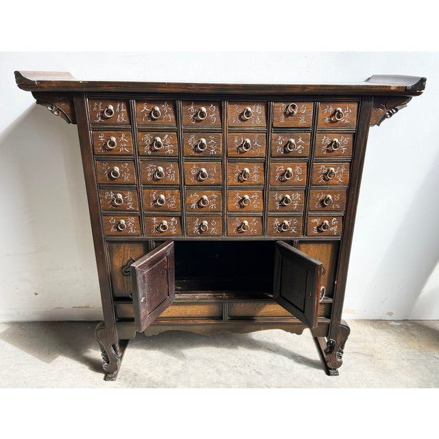 Antique Korean Apothecary Herbal Medicine Cabinet With Brass Hardware For Sale In Providence - Image 6 of 12