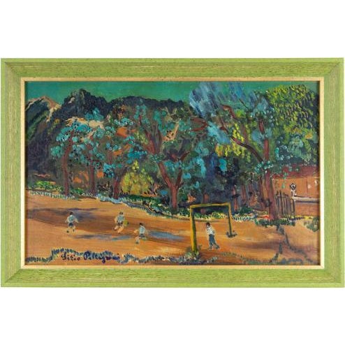 Sirio Pellegrini, Football Match, Oil Painting, 1970s For Sale - Image 6 of 6