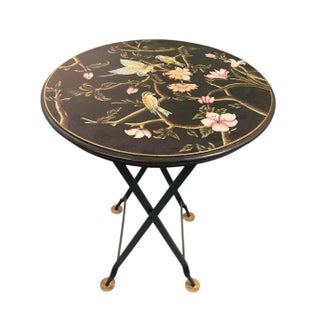 Vintage Grand & C. Chinoiserie Hand-Painted Metal Folding Side Table For Sale