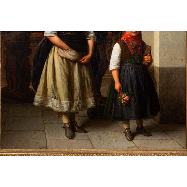 Rare German Antique Painting “After Church” by Karl Friedrich Boser Circa 1860 For Sale - Image 6 of 18