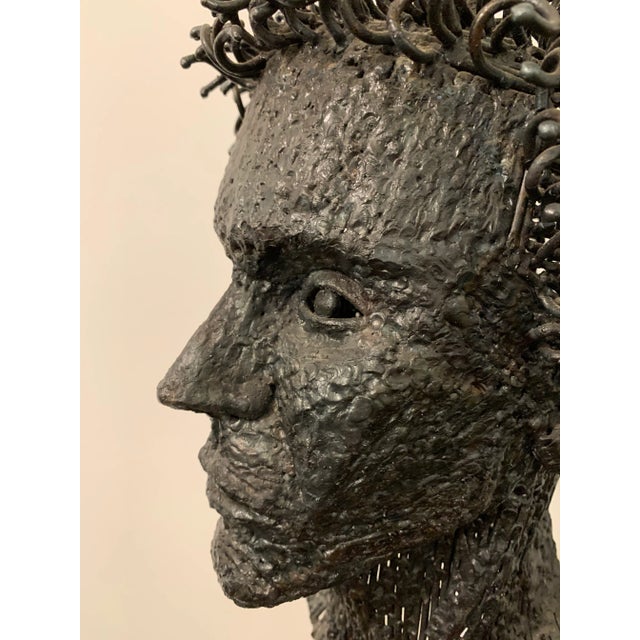 Metal 1980s Klein Signed Wire Metal Bust on Stand For Sale - Image 7 of 10