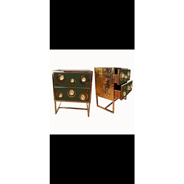 Bedside Tables with Hand-Embossed Brass and Murano Glass from Justfurnituress SRL, Set of 2 For Sale - Image 6 of 11