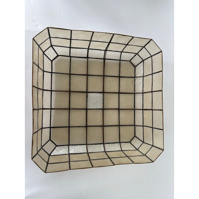 Nautical 1970s Vintage Capiz Shell Square Ceiling Lamp Shade With Brass Grid Frame For Sale - Image 3 of 10