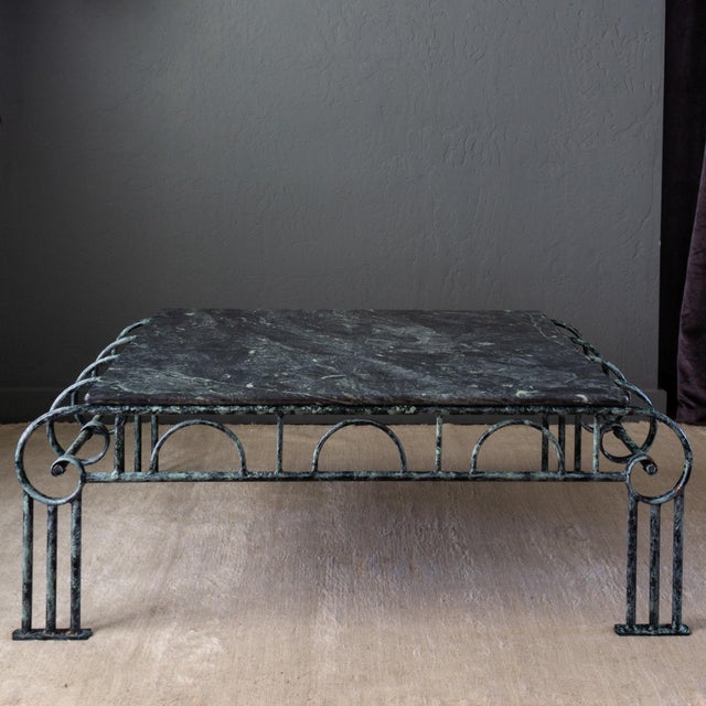 French Art Deco Revival Green Marble and Faux Verdigris Coffee Table For Sale - Image 14 of 18