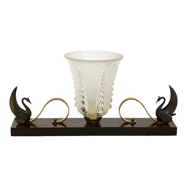 Art Deco Swans and Flared Tulip Beaded Lamp For Sale