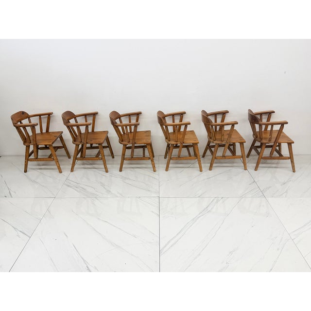 1940s Habitant, Bay City Mi, Knotty Pine Captain’s Chairs, Set of 6 For Sale - Image 11 of 14