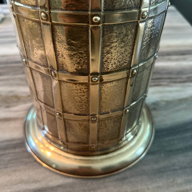 1950s Vintage English Brass Umbrella /Cane Stand With Lattice Design For Sale - Image 5 of 7
