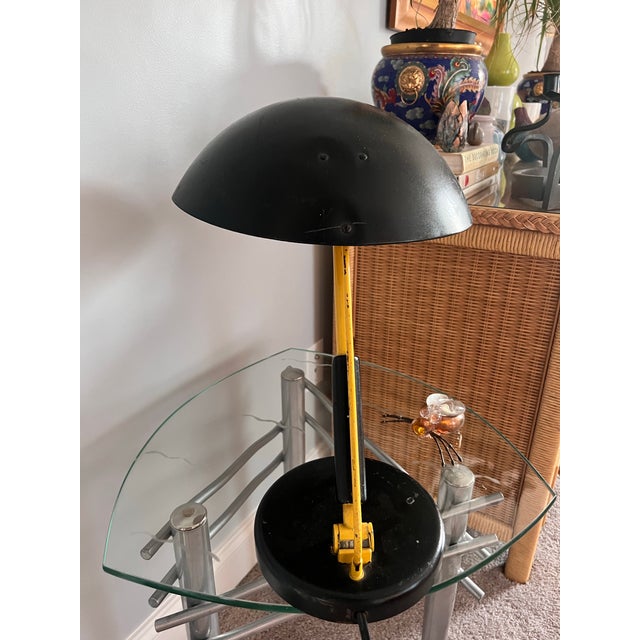 1930s Karl Träbert Designed Black and Yellow Dome Metal Desk Lamp, Vintage Bauhaus For Sale In Charleston - Image 6 of 12