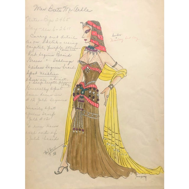 Figurative 1960s Larry Youngblood Egyptian Mardi Gras Costume Watercolor For Sale - Image 3 of 3