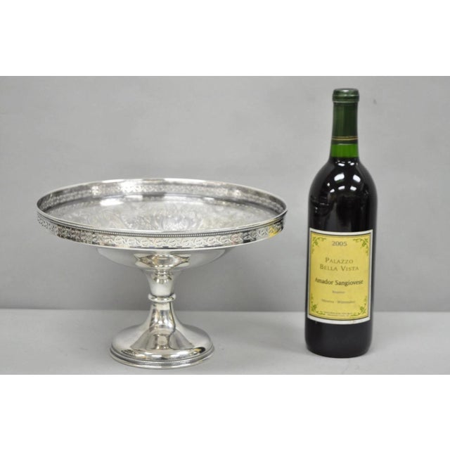 Vintage Barker Ellis English Regency Silver Plated Pedestal Compote Tazza Candy Dish with Scrollwork Engraved Center....