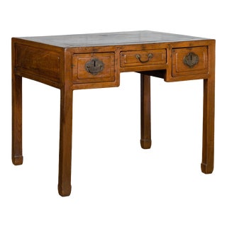 Early 20th Century Chinese Fujian Province Horsehoof Leg Three-Drawer Desk For Sale