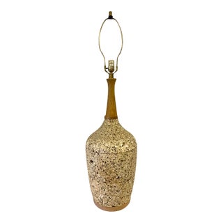 Mid Century Modern Cork and Walnut Lamp, XL For Sale