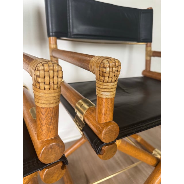 Pair of Vintage McGuire San Francisco Director Chairs in Black Leather and Oak For Sale - Image 10 of 12