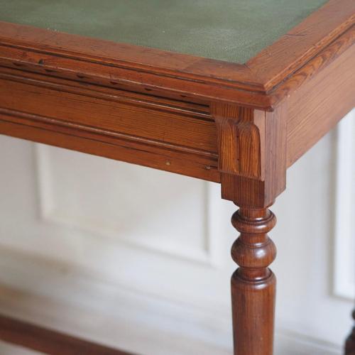 Wood Small Antique Desk or Console Table with Green Leather Top, 1890s For Sale - Image 7 of 18