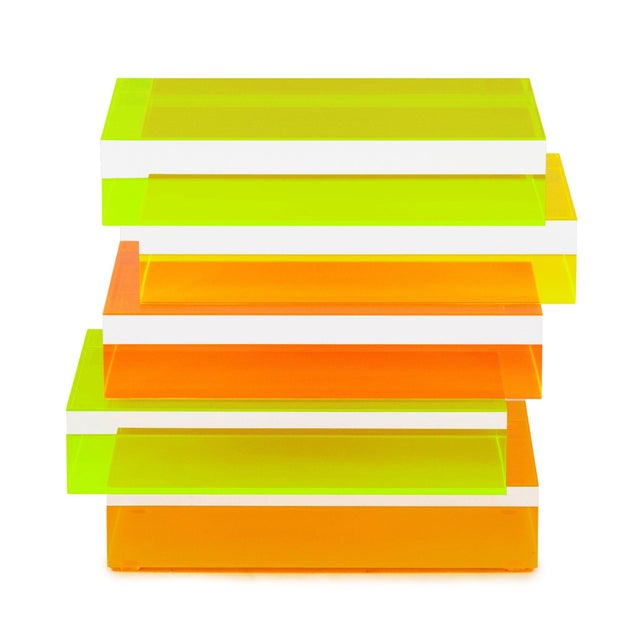 Studio Superego "Disallineata" Coffee Table, made in Italy, comprised of stacked overlapping neon Plexiglas rectangles,...