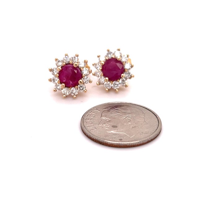 Natural Ruby Diamond Earrings 14k Yellow Gold 2.20 TCW Certified For Sale - Image 12 of 16