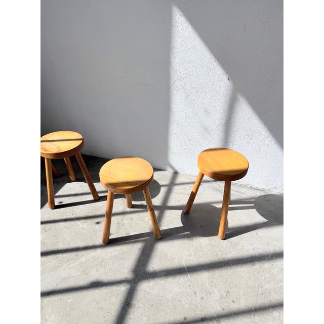 Tripod Stools in Gilded Oak, 1950s, Set of 4 For Sale - Image 10 of 18