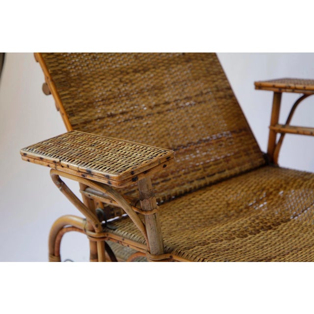 French Riviera Rattan and Bamboo Recliner Chair, 1920s For Sale - Image 4 of 9