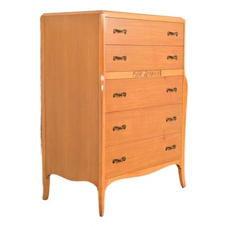 Mid-Century French Regency Carved Mahogany Highboy Dresser or Chest of Drawers, Circa 1950s For Sale