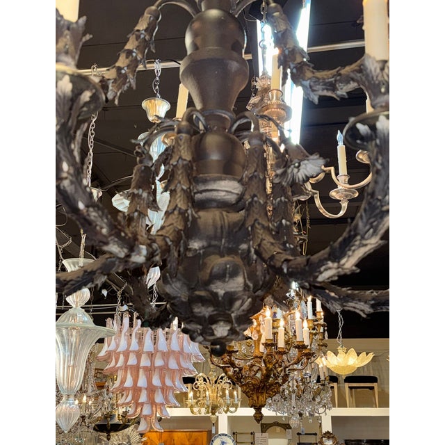 19th Century 19th C. Italian Carved Wood and Iron Chandelier For Sale - Image 5 of 13