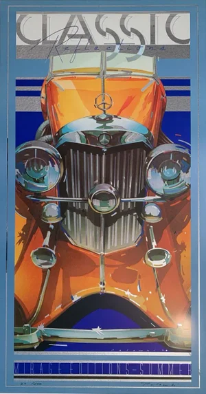 Vintage Classic Reflections, Mercedes Benz Lithograph on Mirrored Mylar