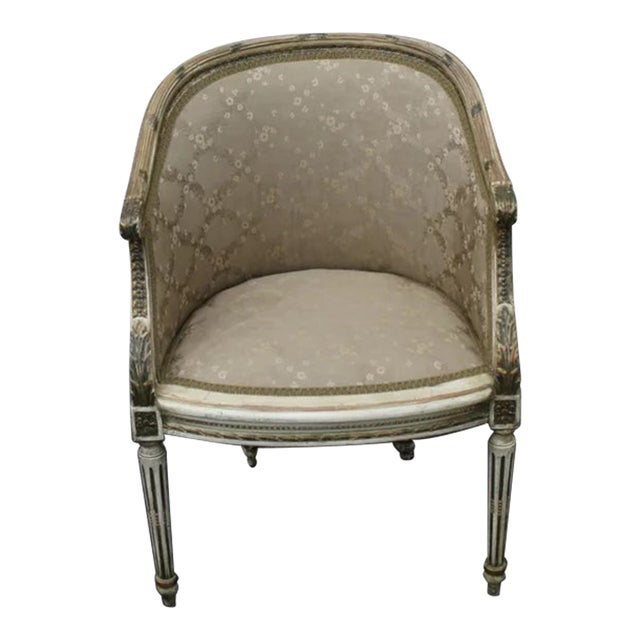 Early 20th Century French Louis XVI Style Hand Painted Carved Chair, New Upholstery For Sale