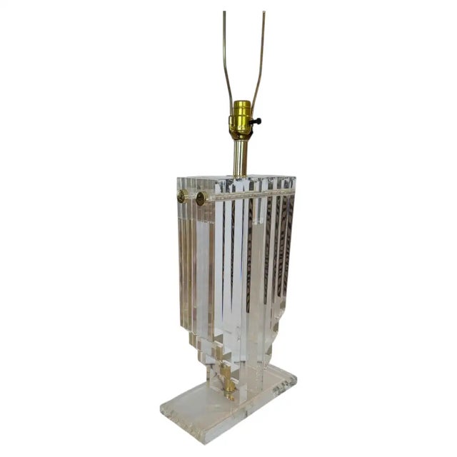 Charles Hollis Jones Mid Century Modern Sculptural Lucite Skyscraper Table Lamp, 1970's For Sale - Image 4 of 7