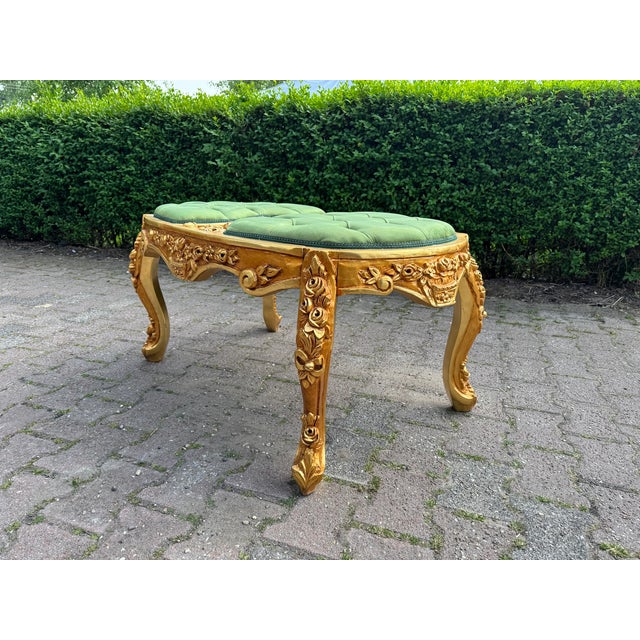 1980 Italian Baroque Gold Beech Green Velvet Bench - 1 Pc For Sale - Image 12 of 13