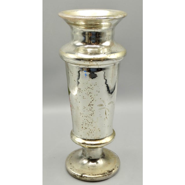 Late 19th Century 19th-Century Mercury Glass Vase Hand Painted For Sale - Image 5 of 9