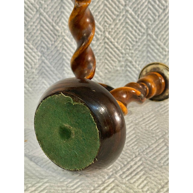 Early 20th Century English Jacobean Revival Oak Barley Twist Candlesticks - A Pair For Sale - Image 11 of 12