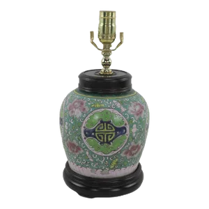 Chinese Early 20th Century Famille Rose Porcelain Vase Table Lamp