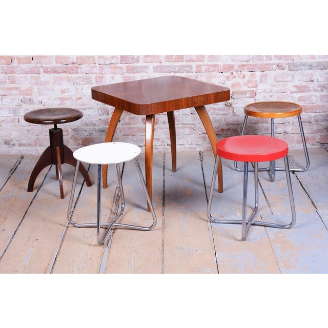 Brown Bauhaus Beech and Chrome Stool from Mücke-Melder, Czech, 1930s For Sale - Image 8 of 10