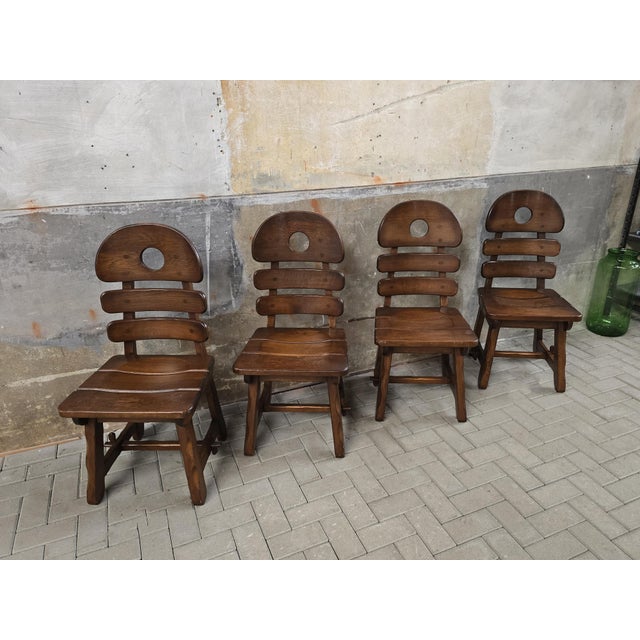 Brutalist Oak Fishbone Chairs, 1970s, Set of 4 For Sale - Image 4 of 11