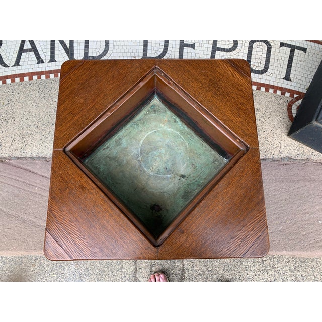 Mid-Century Oak Planter With Copper Insert 24 Inches Square For Sale - Image 4 of 7