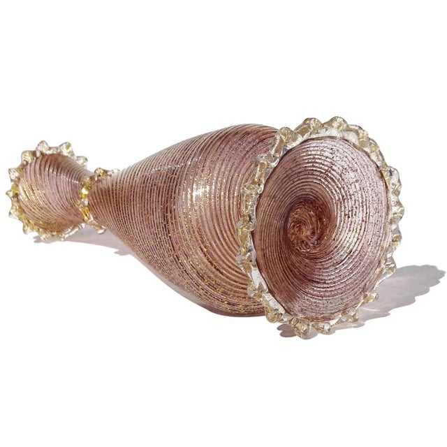 Vintage Murano Barovier Toso Amethyst Gold Flecks Italian Art Deco Glass Footed Flower Vase For Sale - Image 9 of 9