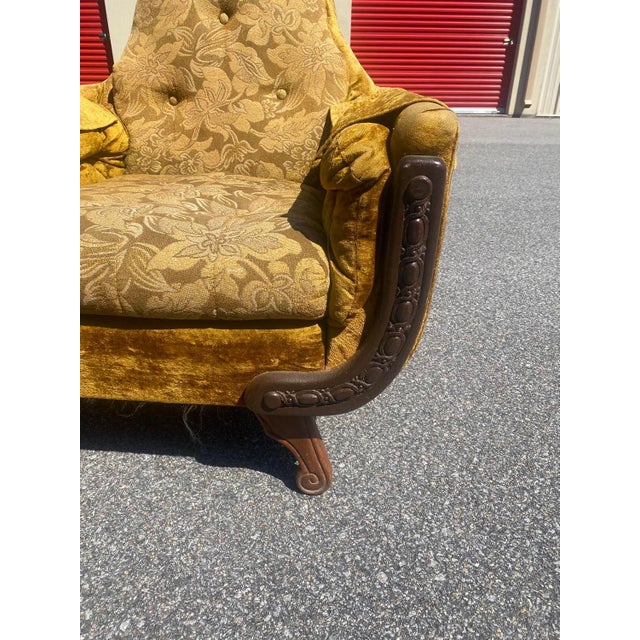 1960s Pair of Vintage Rowe MidCentury Bohemian Floral Print Gold Tufted Koehler Style High Back