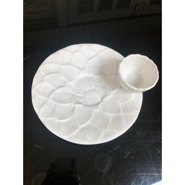 White Ironstone Artichoke Serving Plate W/Attached Sauce Cup For Sale - Image 4 of 11