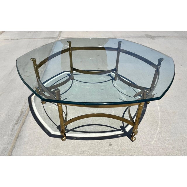 Weiman Hollywood Regency Weiman Brass/Glass Top Hexagonal Coffee Table For Sale - Image 4 of 9
