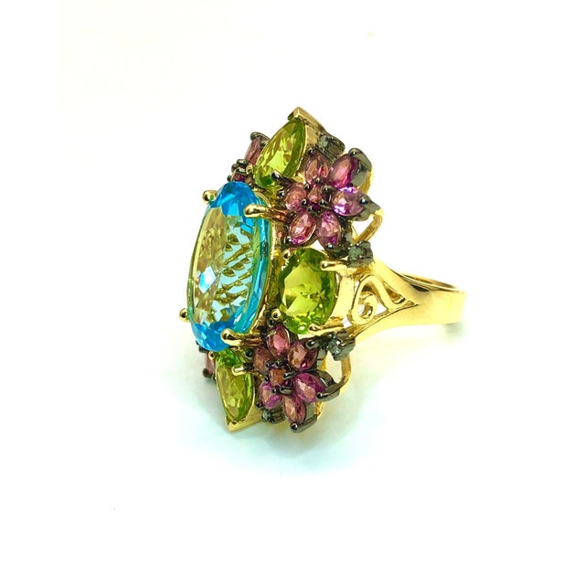 Bochic "Orient" Diamond, Peridot, Amethyst & Blue Topaz Ring Set 18K & Silver For Sale - Image 4 of 18