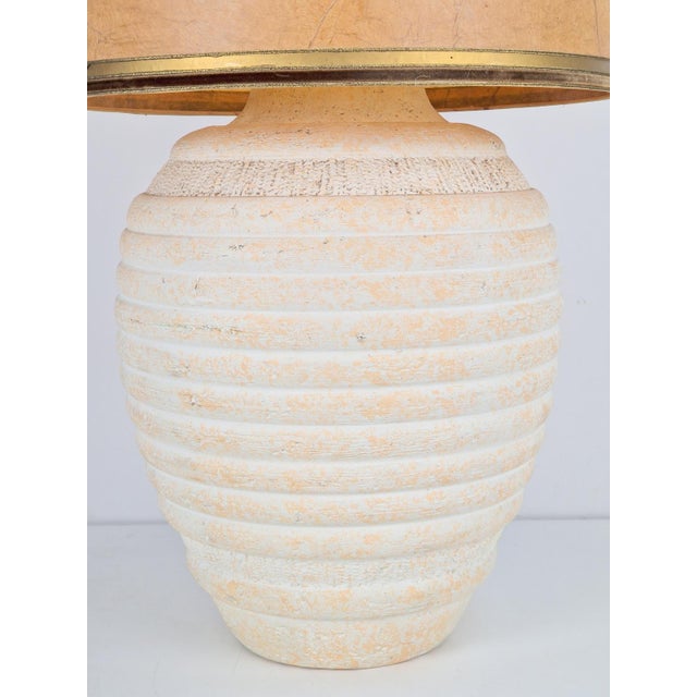 Vintage Organic Ribbed Texture Plaster Table Lamp, 1970s For Sale - Image 3 of 9