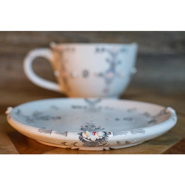 Eggshell Early 21st Century Artisan Large Porcelain Cup and Saucer Set- 2 Pieces For Sale - Image 8 of 13