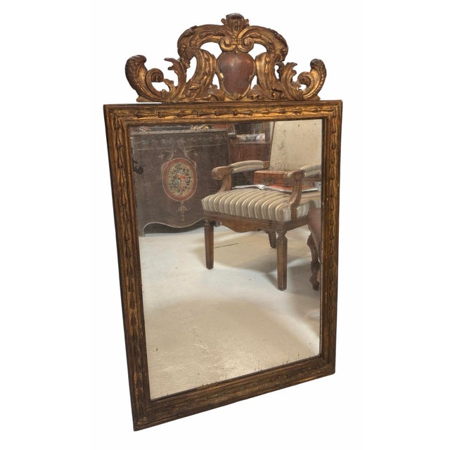 Antique 19th C Regency Giltwood Mirror W Crown Scrolls & Cartouche For Sale - Image 4 of 4