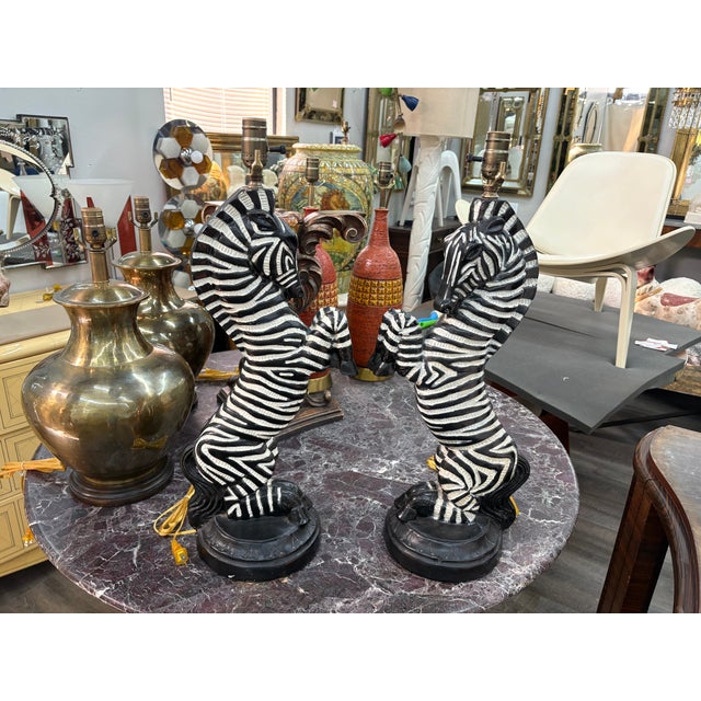 1950s Hollywood Regency Plaster Zebra Lamps - a Pair For Sale - Image 11 of 13