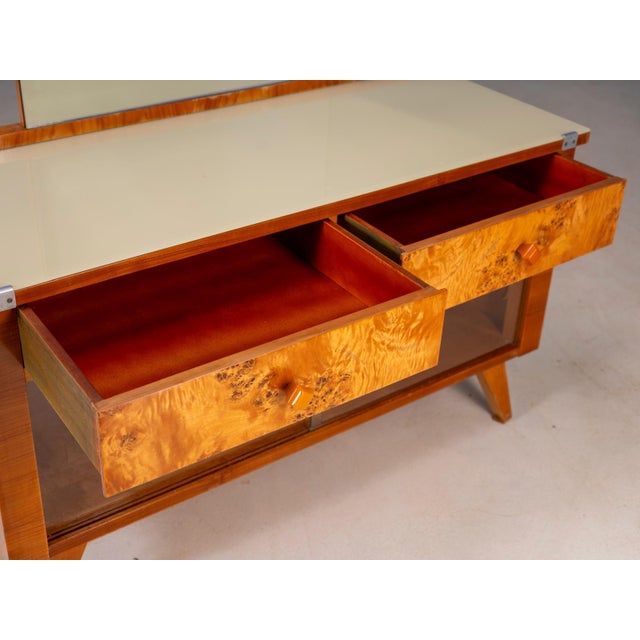 Wood Large Vintage Dressing Table Set in Burl Veneer, 1940s, Set of 3 For Sale - Image 7 of 13