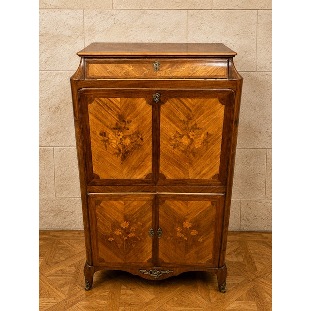 Tan Louis XV Style Marquetry Drop-Front Secretaire, 1900s For Sale - Image 8 of 12
