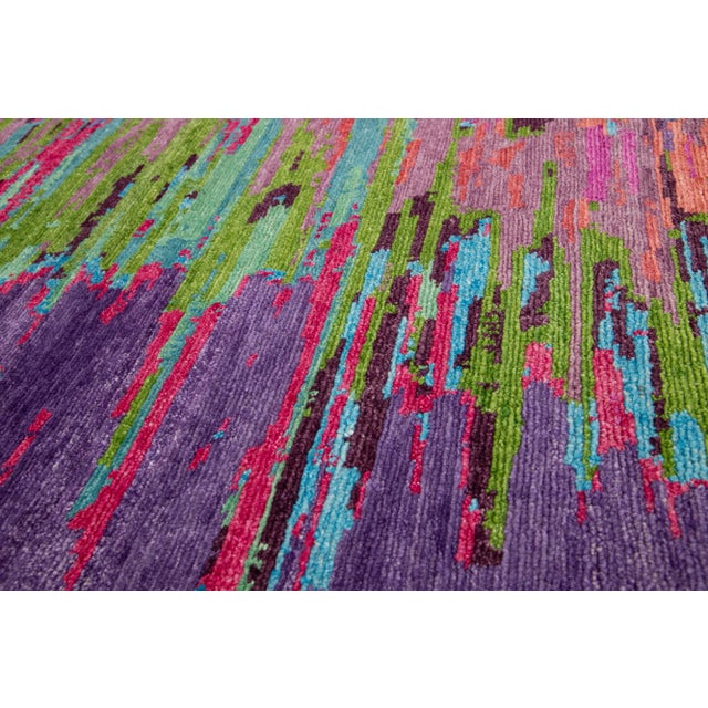 Textile Abstract Modern Handmade Texture Wool Rug With Multicolor Field For Sale - Image 7 of 9